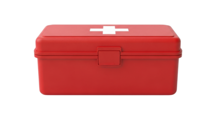 Red first aid box with white cross symbol on black background image, Isolated On Png Transparent Background