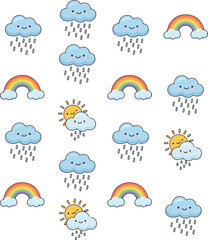 Obraz premium weather icons set with sun cloud rain snow and wind symbols