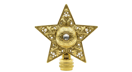 Ornate golden star with pearl accents and crystal center on black decorative, Isolated On Png Transparent Background