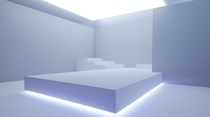 Fototapeta premium Modern Minimalist Interior with Rectangular Luminous Structure and White Platform 