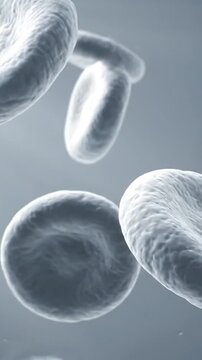 Monochrome Microscopic View of Flowing Erythrocytes or Red Blood Cells on Light Blue Background for Medical Educational Usage and Healthcare Advertisement Animation Loop