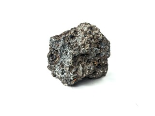 Porous Dark Gray Volcanic Basalt Rock Isolated on White