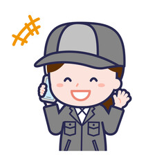 スマートフォンを使う「工場作業員」の女性