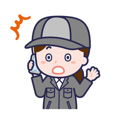 スマートフォンを使う「工場作業員」の女性