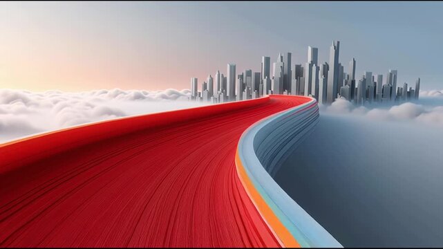 A road in the clouds representing aspirational journeys in corporate growth acceleration roadmap icon concept. Winding Road in the Clouds Toward Growth &ndash; Animated Video Version