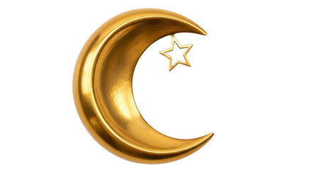 Golden crescent moon with star symbol isolated on black background image, Isolated On Png Transparent Background