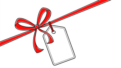 Red Ribbon Bow Blank Gift Tag Label with vector illustration