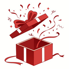 Open Red Gift Box with Flying Confetti Surprise with vector illustration