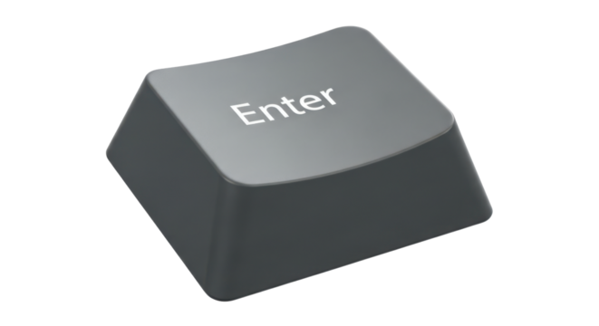 Single gray computer enter key with white text on black background keyboard technology, Isolated On Png Transparent Background - Powered by Adobe