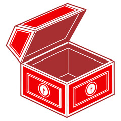 Red Empty Open Decorative Chest with Religious Symbol with vector illustration