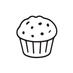 A clean, minimalist vector design of a cupcake in a striped wrapper, finished with white cream and sprinkles. Perfect for conveying joy and dessert themes.