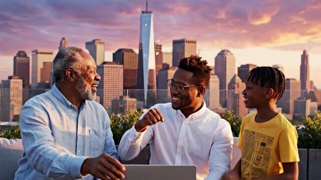 Family Generations New York City Grandfather, Son, Grandson Together