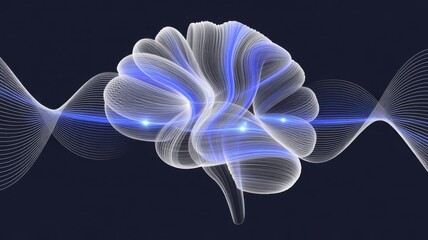 Brain and sound waves on a dark background concept of brain stimulation
