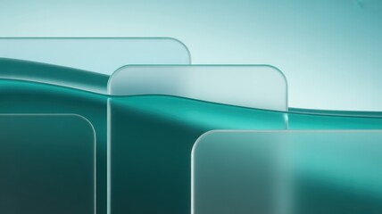 Teal abstract background with translucent glass panels and wave