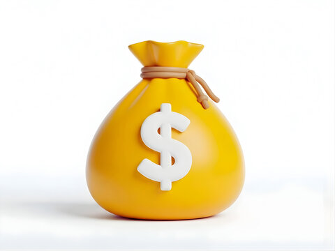 Money bag with dollar icon. Cash, interest rate, business and finance, return on investment, financial solution, prepayment and down payment concept. Transparent 3d illustration