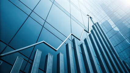 New Year Professional Corporate Banner.Modern glass building with upward trend graph reflecting success and growth