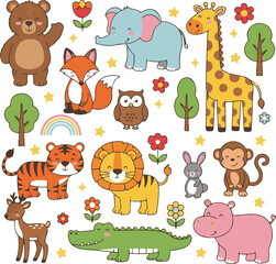 seamless cartoon animal pattern vector illustration