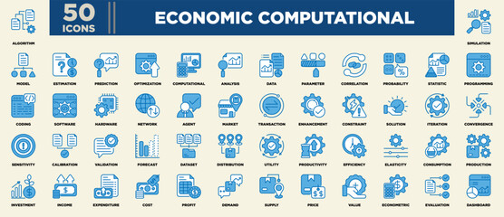 Economic Computational Icon Set Blue White