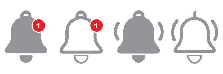 Notification bells icon. Ringing bell with new notification for alarm clock and smartphone application alert or new message. Bells is shaking to alert new notifications, ​for web site, logo, app, UI