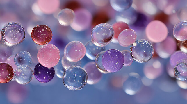 Colorful, transparent spheres with star-like patterns floating in a vibrant background. - Powered by Adobe