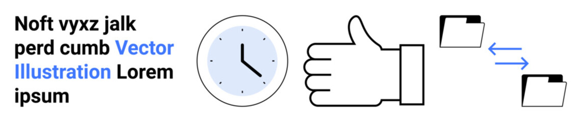 Productivity, collaboration, approval process, task organization, document transfer, teamwork. Clock, thumbs-up folder icons with arrows. Productivity and collaboration