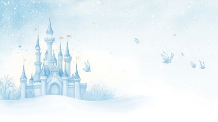 Fototapeta premium Captivating watercolor artwork showcasing a light blue fairy princess castle.