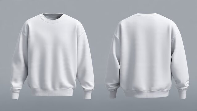 White Oversized Crewneck Sweatshirt Mockup Front and Back View, Blank Apparel for Design Mockups