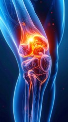 Anatomical illustration of an inflamed or injured knee joint