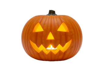 Glowing Halloween pumpkin lantern on an isolated background.