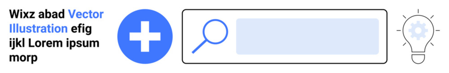 Obraz premium Innovation, health services, search tools, medical technology, creativity, interface design. Blue medical cross, search bar with magnifying glass lightbulb icon. Innovation and health services