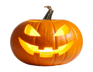 Glowing Halloween pumpkin lantern on an isolated background.