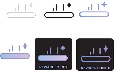 Minimalist Reward Points Icon Set with Progress Bar and Sparkle Effect for Loyalty Programs and Achievement Tracking
