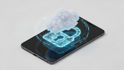 Secure Cloud Data Protection on Mobile Device with Digital Lock Icon.