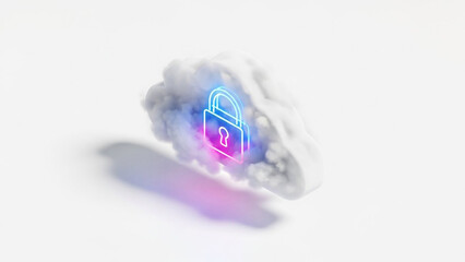 Cloud Security Concept with Neon Padlock Icon.