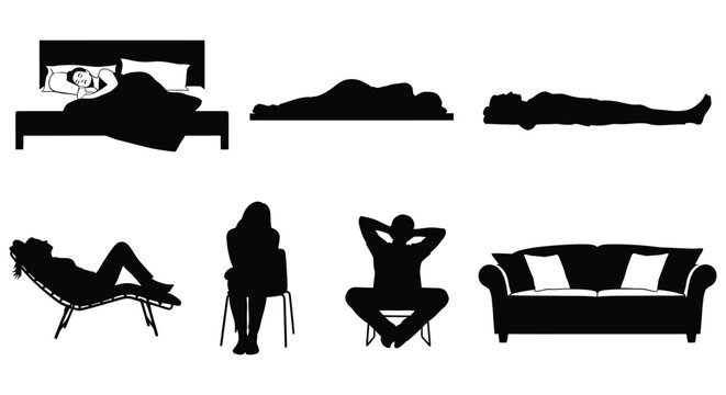 Silhouettes showing people relaxing and sleeping postures