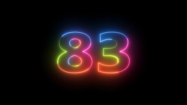 Eighty-three neon glowing number on black
