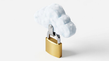 Cloud Computing Security Concept with Padlock and Key.