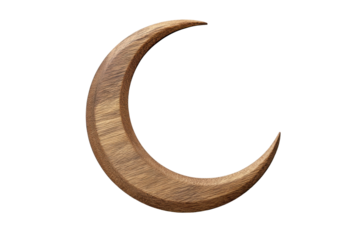 Crescent moon shape carved from light brown wood with visible grain on black background wooden carving, Png, Isolated on Transparent Background, Cut Out