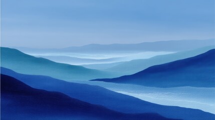 Obraz premium Gentle Waves in Minimal Watercolor Painting of Tranquil Blue Tones and Soft Gradients