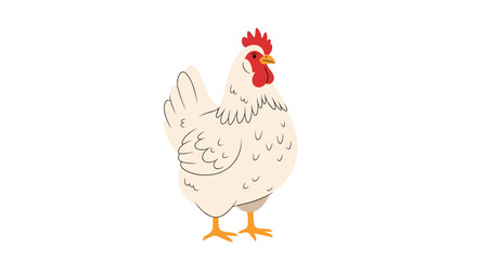 Simple and charming illustration of a plump white hen standing and looking to the side, isolated on a white background.