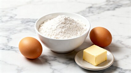 flour, eggs and butter, ingredients for baking
