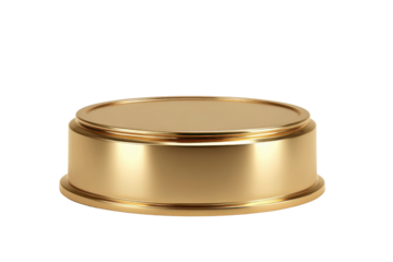 Polished Gold Cylindrical Pedestal with Reflective Surface on Black podium stage, Png, Isolated on Transparent Background, Cut Out