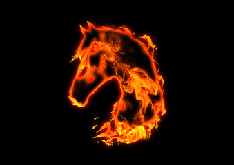 燃える馬のシルエット｜炎エフェクトの幻想イラスト