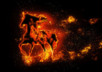 走る炎の馬｜燃え上がるファイアホースのダイナミックアート