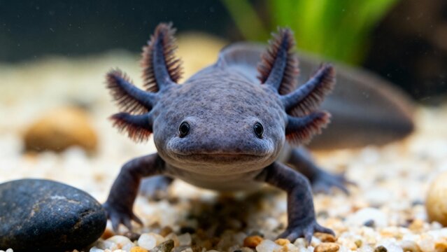 black axolotl in aquarium