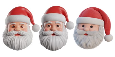 Stylized 3D Santa Claus Head Collection – Realistic and Plush Variants Isolated on White Background