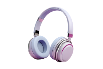 Pastel purple and white over ear headphones with metallic accents on black audio music, Png, Isolated on Transparent Background, Cut Out