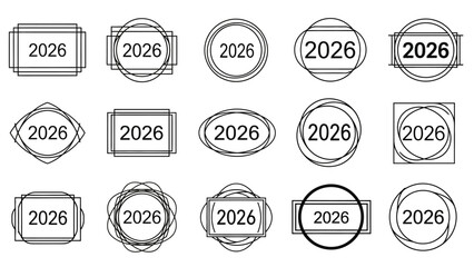 Obraz premium Set of line art badges featuring the year 2026 for design elements