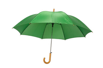 Green umbrella with wooden handle isolated on a transparent background black