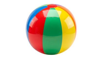 A vibrant striped beach ball, perfect for summer fun. The ball is inflated, and ready to be used Isolated on a transparent background